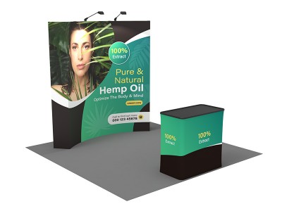 Curved - Small 8ft - Pop Up Display Stand with Shipping Case to Podium