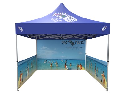 Pop-up Tent 10x10ft with Single-sided Full Backwall & 2x Double-sided Half Side Panel