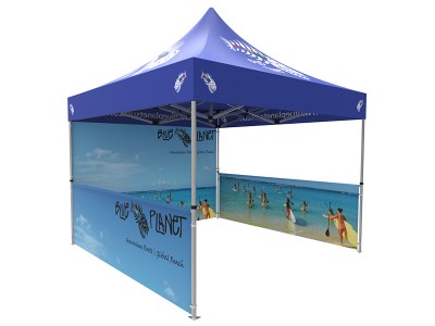 Pop-up Tent 10x10ft with Single-sided Full Backwall & 2x Double-sided Half Side Panel