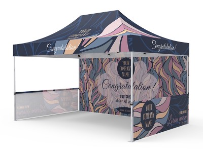 Pop-up Tent 10x15ft with Single-sided Full Backwall & 2x Single-sided Half Side Panel