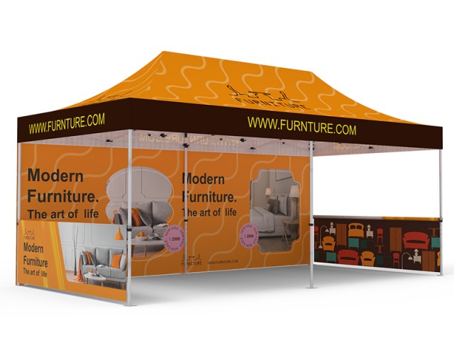 Pop-up Tent 10x20ft with Double-sided Full Backwall & 2x Double-sided Half Side Panel