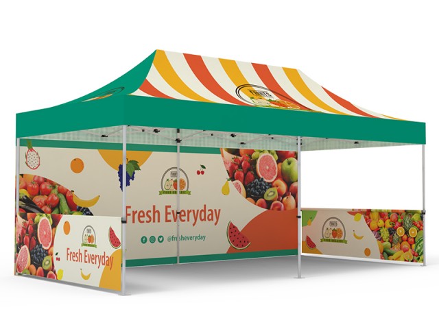 Pop-up Tent 10x20ft with Single-sided Full Backwall & 2x Double-sided Half Side Panel