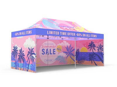 Pop-up Tent 10x20ft with Double-sided Full Backwall & 2x Double-sided Full Side Panel