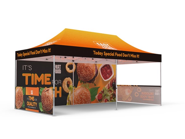 Pop-up Tent 10x20ft with Double-sided Full Backwall & 2x Single-sided Half Side Panel