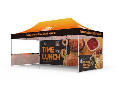 Pop-up Tent 10x20ft with Double-sided Full Backwall & 2x Single-sided Half Side Panel