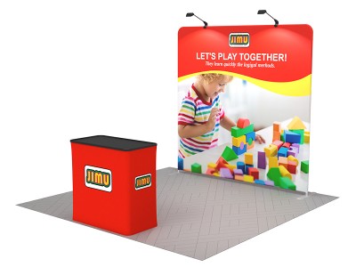 Straight - Small 8ft - Tension Fabric Trade Show Display with Shipping Case to Podium