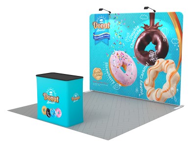 Straight - Medium 10ft - Tension Fabric Trade Show Display with Shipping Case to Podium